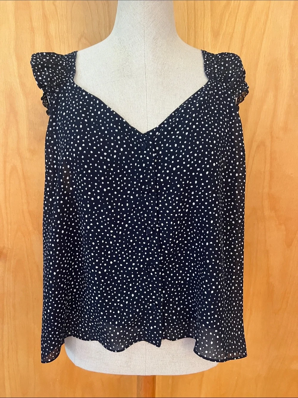 J. Crew Navy Polka Dot Ruffle Strap Blouse